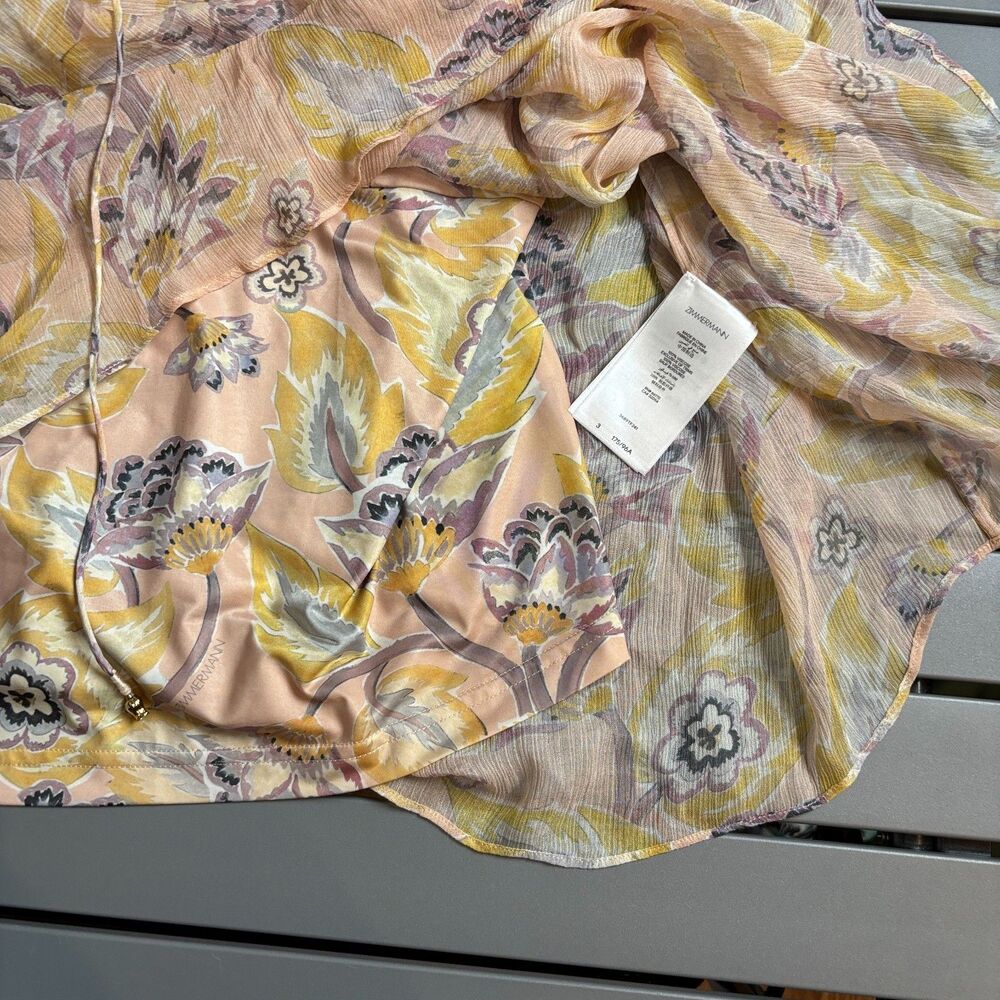 Zimmermann Illustration Blouse Top Womens 3 Multicolor Floral Frilled Cap Sleeve - Picture 9 of 11